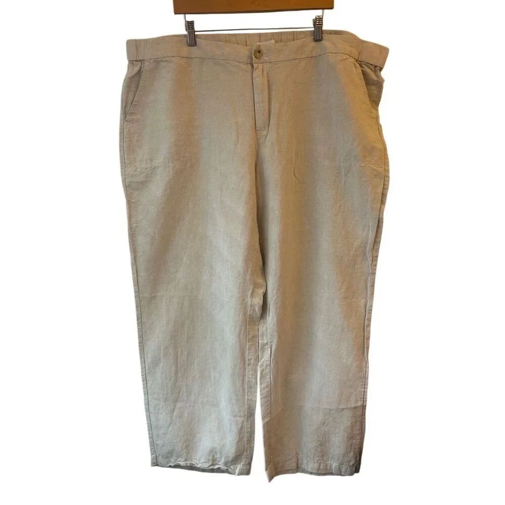 Liz Claiborne Linen Wide-leg Pants sz 2X Neutral minimalist nautical Beachy